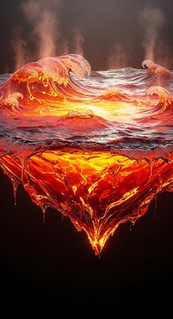 Flaming lava wave on water surface.