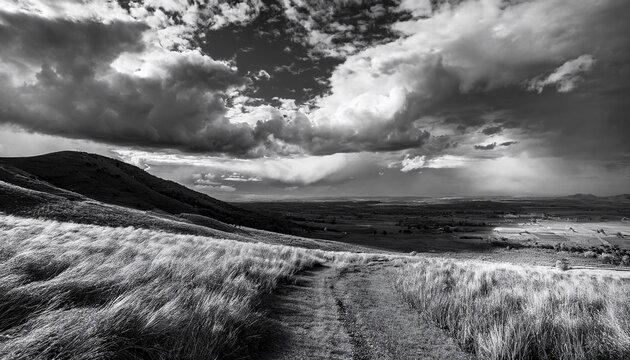 Paysage Au Ciel Tres Nuageux Photo Noir Et Blanc Format 16 9