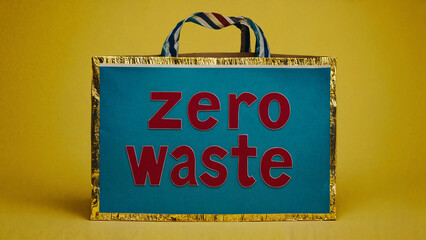 eco concept, green peace,  nature protection blogs, eco friendly web,recycling compaigns, Colorful zero waste sign on yellow background promoting eco-friendly campaigns and awareness