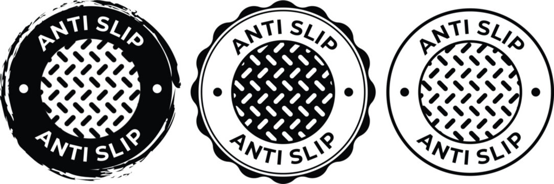 Set of Black and White Anti Slip Round Vector Icons with Tread Pattern