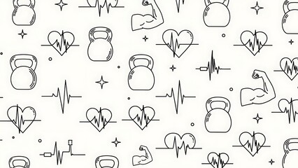 Ekg heartbeat patterns and symbols medical illustration