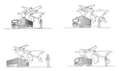 Obraz premium Airplane cargo delivery logistics concept illustration with truck 