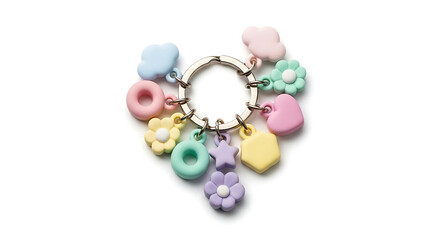 Colorful Pastel Charm Keychain with Flowers, Hearts, and Clouds for Personal Accessory and Key Organization