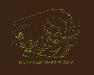 Grateful ethnic mother with bouquet hugging son