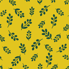 seamless pattern with green branches on a yellow background
