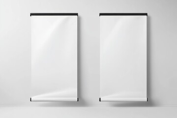 Mock up of two vinyl banners on a white wall ready for design placement and outdoor advertising purposes