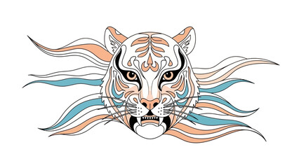 stylized tiger head with colorful flowing mane © Ahmad