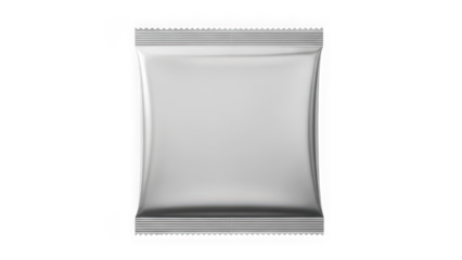 Silver foil pouch packaging on transparent background isolated on transparent background