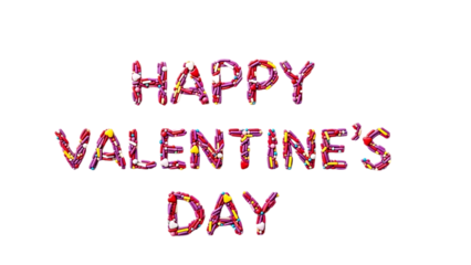 A vibrant and colorful depiction of happy valentine s day text against a dark black background is
