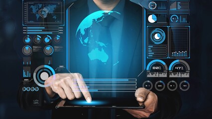 High-tech global network connection interface showing worldwide digital communication, data exchange, and internet connectivity. Global connection, data interaction, and worldwide communication. Thunk