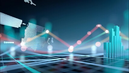 Global business data analytics showing financial market growth with illuminating and map background lines world video 4k - Powered by Adobe