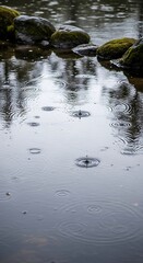 Water surface with ripples and rocks.