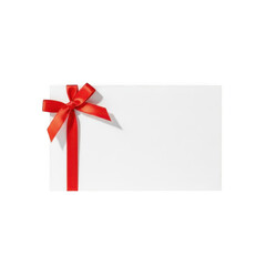 White card with red ribbon bow isolated on transparent background blank empty