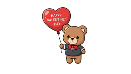a cute cartoon teddy bear holding a heart shaped balloon with happy valentine s day text on