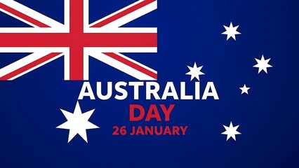 Australian flag with stars and text celebrating Australia Day on January 26th Union Jack blue background