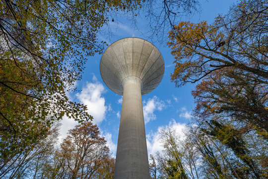 The water tower among the autumnal forest in Allschwil, Baselland