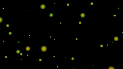 A dark background with scattered glowing green and yellow circular lights creating a bokeh effect - Powered by Adobe