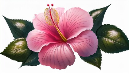 Tropical Pink Hibiscus Flower Blossom With Botanical Details Exotic Floral Nature Element For Summer Cards Invitations And Digital Design