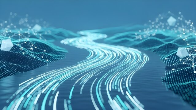 Gentle streams of code lines flowing like a calm river through a digital landscape, subtle algorithm patterns emerging softly, representing intuitive programming and tech innovation - Powered by Adobe