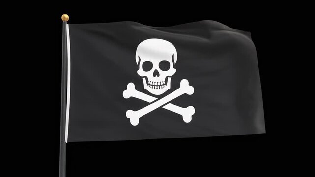 Pirate Flag Waving Skull and Crossbones Jolly Roger Isolated 