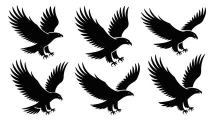 Obraz premium Black flying eagle silhouette vector design element collection for logos and icons