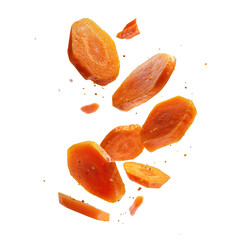 Sliced Carrots Flying in Air isolated on a transparent background