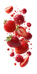 Strawberries and Raspberries in Splash isolated on a transparent background