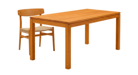 minimalist wooden dining table with matching chair isolated on transparent background