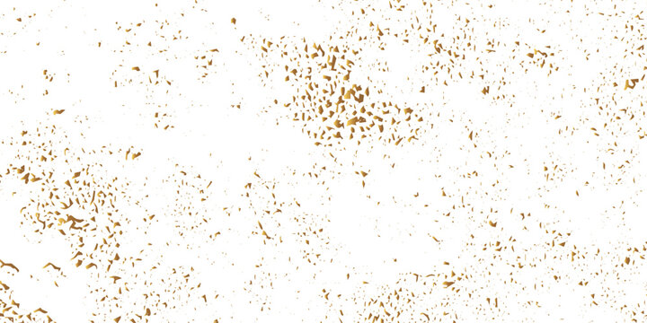 Abstract white background featuring subtle dust grain and copper rust texture with dirty noise particles and shiny gold confetti glitter for festive retro and modern design use