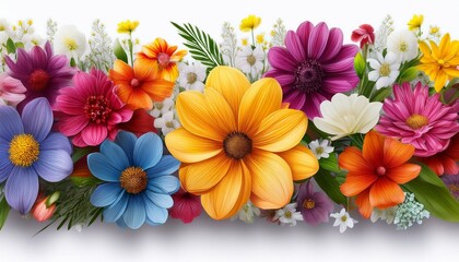 Diverse Array Of Colorful Blossoms Creates A Horizontal Floral Border Element