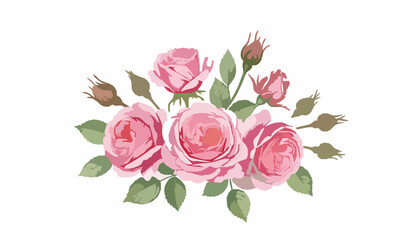 Fototapeta premium Pink English roses watercolor floral composition with buds and leaves vector