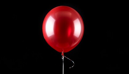 Glossy Red Balloon Against Black Background With Silver Wires