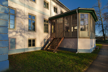 Historic Vilce Manor house with glass veranda in Latvia