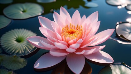 A Beautiful Pink Waterlily Or Lotus Flower In Pond