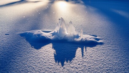 Delicate Frosted Ice Crystal Formation Casting A Distinct Shadow On A Bright Sunlit Icy Surface