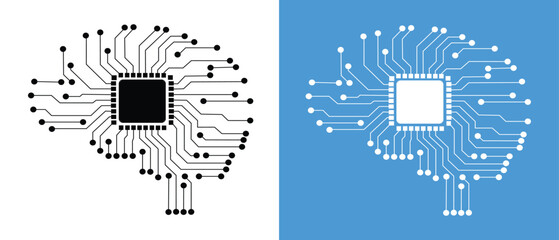 Artificial Intelligence Brain Circuit Vector with Microchip Technology Design