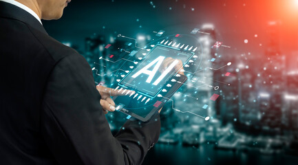 A technical diagram illustrating the core capabilities of Artificial Intelligence. This includes machine learning, robotics, speech recognition, and interactive chatbot technology. Fermion