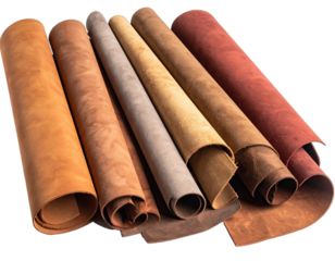 Rolled-up sheets of various colored, textured, and natural material