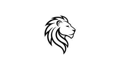 Fototapeta premium A geometric lion logo with a stylized mane and head in profile, set against a clean white background with a simple black line art style.