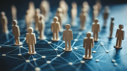 Employees in a network showing the structure of company departments and teams focusing on hiring new staff and human resources management in a modern office setting