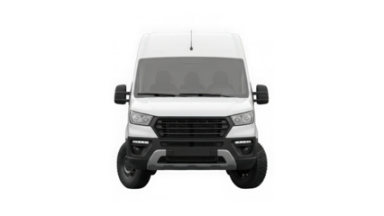 Front view of a white van on a transparent background isolated