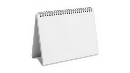 Blank white desk calendar on stand isolated on transparent background
