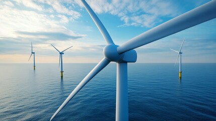 Offshore wind turbines stand tall in the ocean, showcasing clean energy production and advanced technology in sustainable power generation
