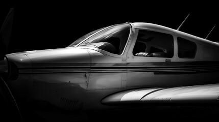 A silver airplane with a black background