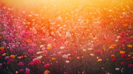 A field of wildflowers arranged in an ombre of fiery colors