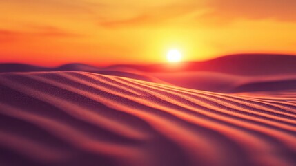 A glowing dune-scape with sand ripples catching the light of a fading sunset