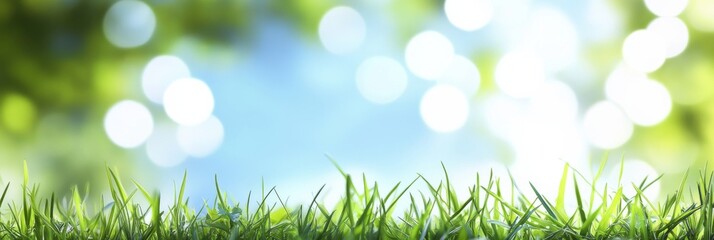 Obraz premium World environment day concept celebrating green grass and blue sky with soft bokeh effects showing a vibrant natural setting for outdoor activities and awareness