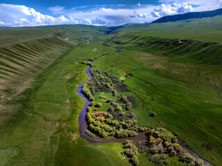 mountain green gorge with a river