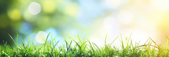 Green grass under blue sky with bokeh effects highlights the importance of nature on World Environment Day celebrations
