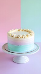 Beautiful pastel layered birthday cake with smooth buttercream frosting